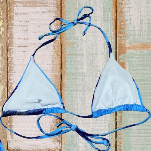 Blue Tie-Dye Triangle Bikini Set Size Small – Adjustable & Beach Ready - Picture 5 of 13